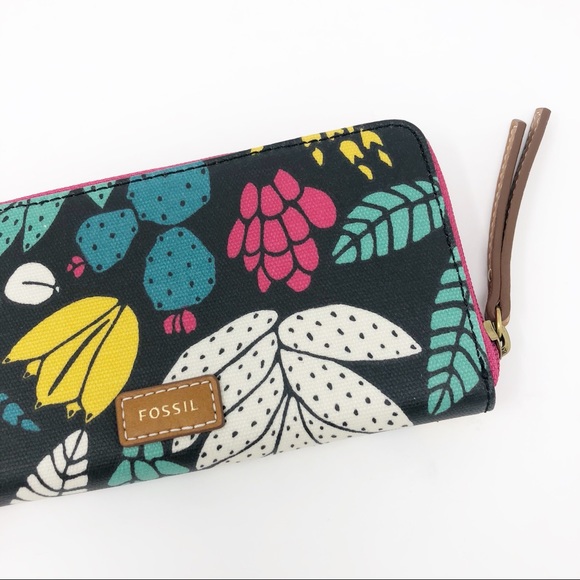 Fossil | Eliza Clutch Wallet Dark Floral Print Zip - Picture 3 of 7